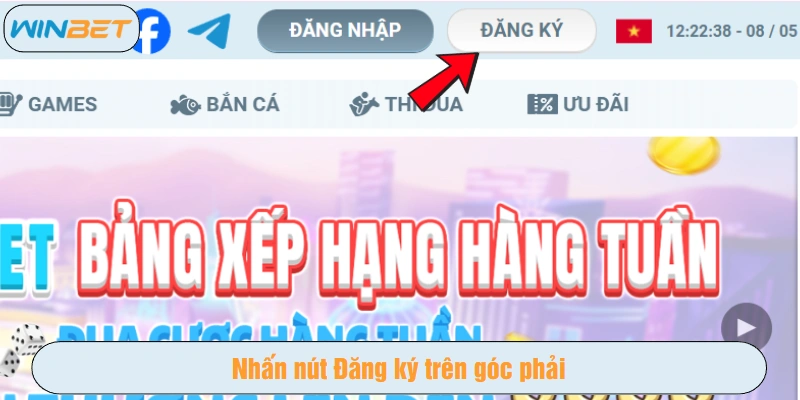 Nhấn nút Đăng ký trên góc phải