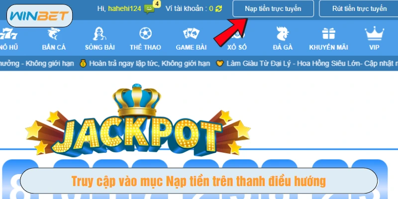 Truy cập vào mục Nạp tiền trên thanh điều hướng