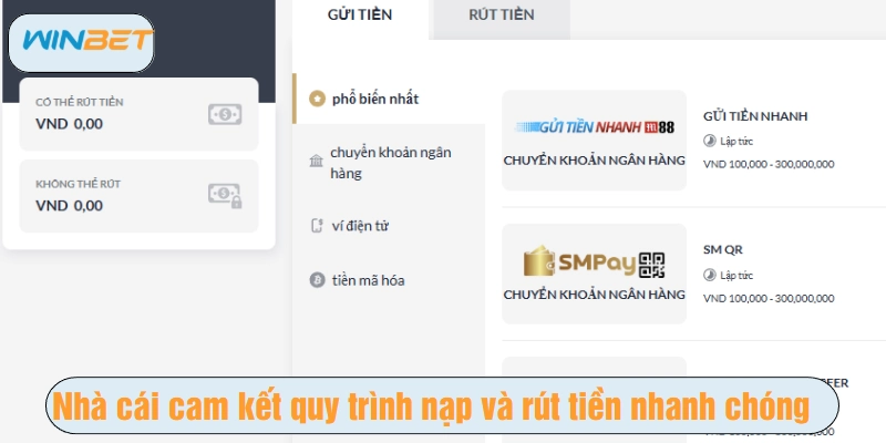 Nhà cái cam kết quy trình nạp và rút tiền nhanh chóng